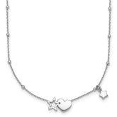 Sterling Silver Rhodium-plated Polished Heart and Stars 16 inch with 2 inch Extender Necklace