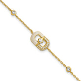 Sterling Silver Gold-tone CZ and Champagne Enamel Rectangle 7 inch with 0.5 inch Extension Bracelet