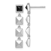 Sterling Silver Rhodium-plated Polished Black CZ and Pyramid Squares Dangle Post Earrings