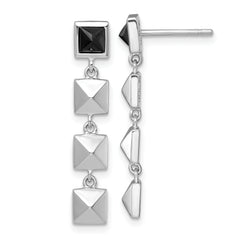 Sterling Silver Rhodium-plated Polished Black CZ and Pyramid Squares Dangle Post Earrings