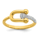 Sterling Silver Gold-tone CZ Polished And Textured Fancy Size 8 Ring