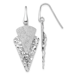 Sterling Silver Rhodium-plated Polished Brushed and Hammered Triangle Shepherd Hook Dangle Earrings
