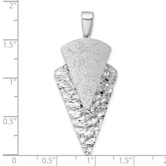 Sterling Silver Rhodium-plated Polished Brushed and Hammered Triangle Pendant