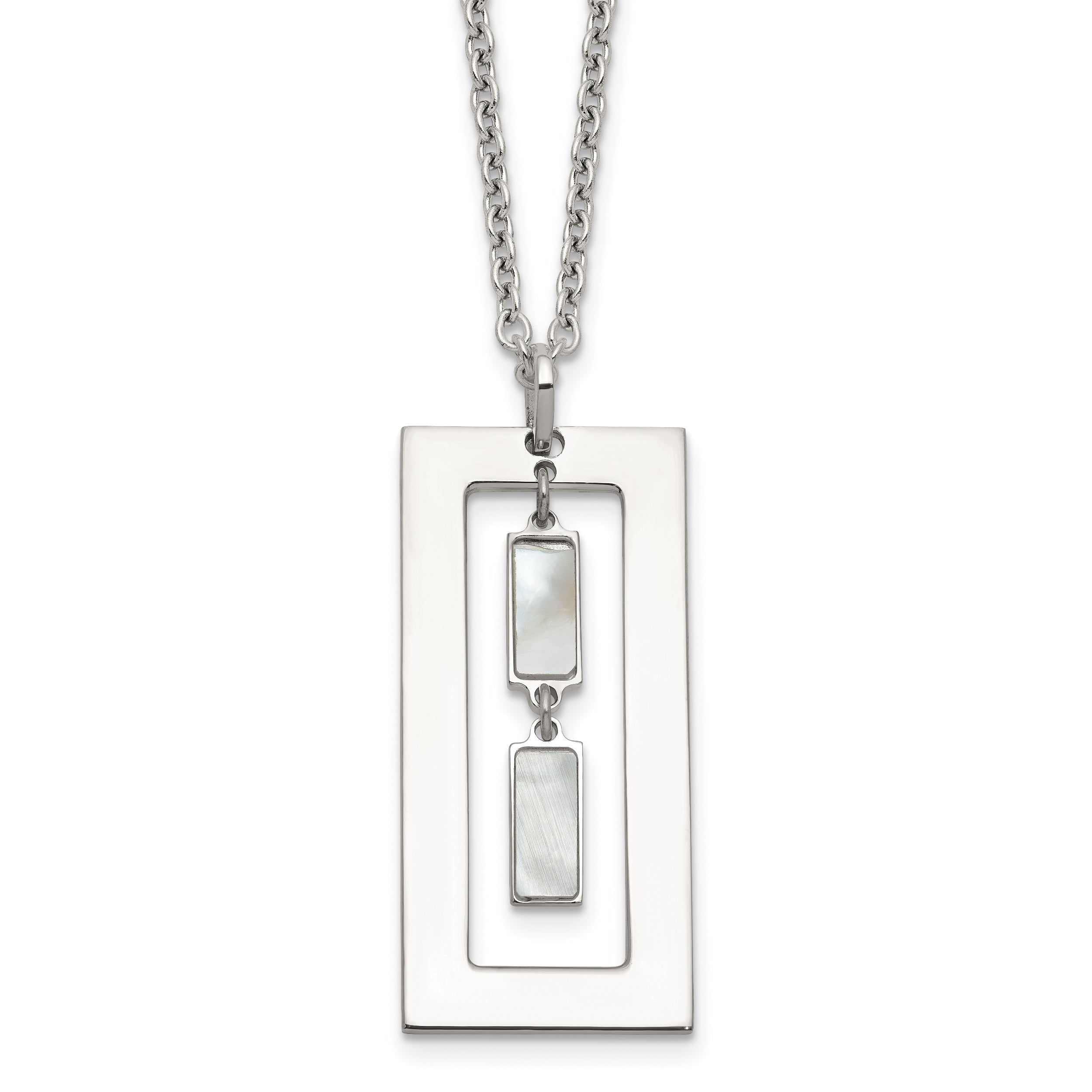 Sterling Silver Open Rectangle with Mother of Pearl Dangles 18.25 inch Necklace