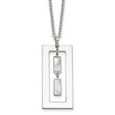 Sterling Silver Open Rectangle with Mother of Pearl Dangles 18.25 inch Necklace