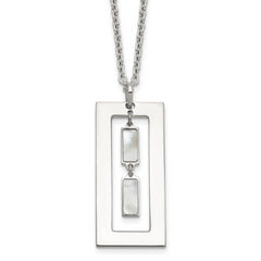 Sterling Silver Open Rectangle with Mother of Pearl Dangles 18.25 inch Necklace