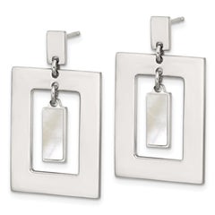 Sterling Silver Open Rectangle with Mother of Pearl Dangle Post Earrings
