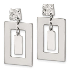 Sterling Silver Open Rectangle with Mother of Pearl Dangle Post Earrings