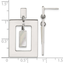 Sterling Silver Open Rectangle with Mother of Pearl Dangle Post Earrings