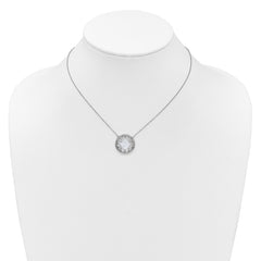 Sterling Silver Rhodium-plated Polished Filigree Mother of Pearl Filigree Circle 16 Inch with 2 Inch Extension Necklace