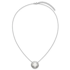 Sterling Silver Rhodium-plated Polished Filigree Mother of Pearl Filigree Circle 16 Inch with 2 Inch Extension Necklace