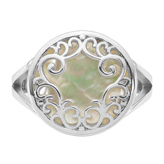 Sterling Silver Rhodium-plated Polished Filigree Mother of Pearl Filigree Circle Size 8 Ring