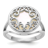Sterling Silver Rhodium-plated Polished Filigree Mother of Pearl Filigree Circle Size 8 Ring
