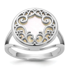 Sterling Silver Rhodium-plated Polished Filigree Mother of Pearl Filigree Circle Size 8 Ring