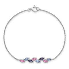 Sterling Silver Rhodium-plated Polished Fancy Pink and Purple Marquise CZ 7 Inch Bracelet