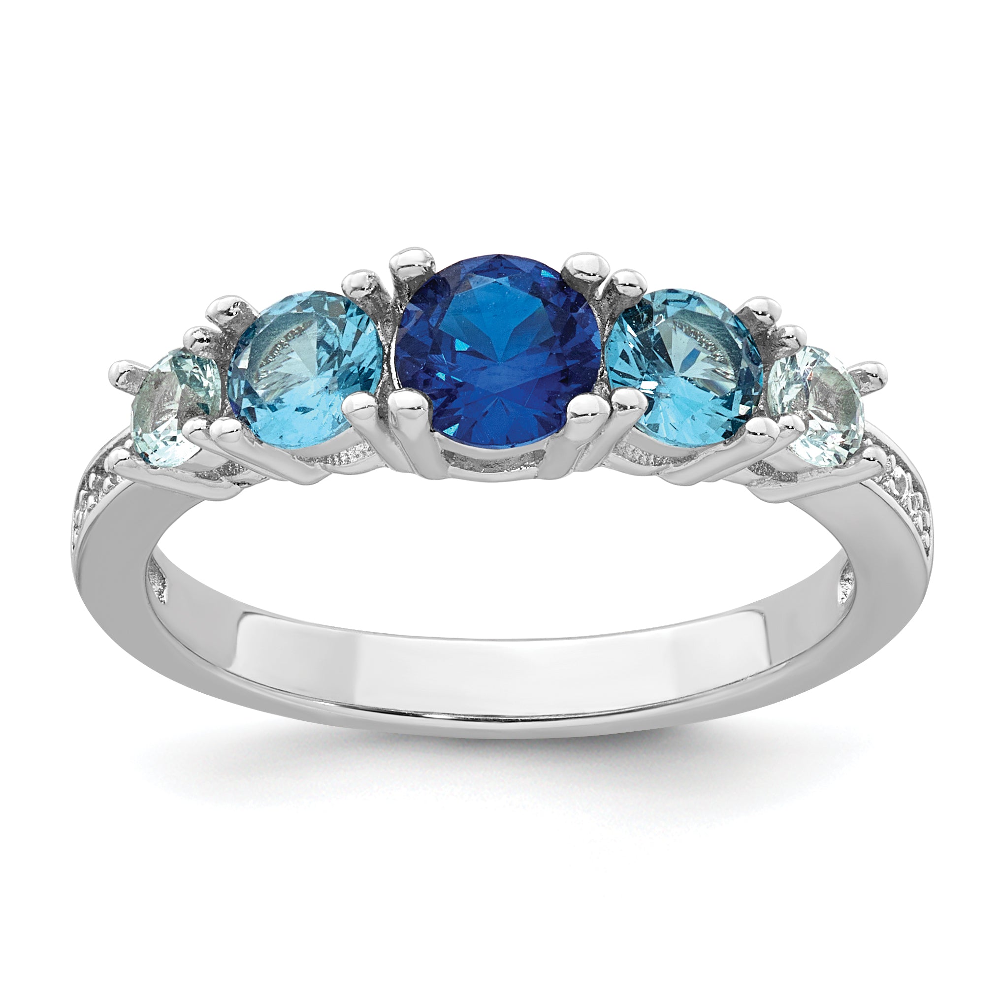 Sterling Silver Rhodium-plated Polished Lab Created Spinel/Lab Created Aquamarine/CZ 5-Stone Size 8 Ring