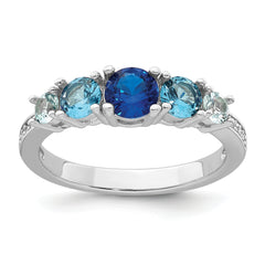 Sterling Silver Rhodium-plated Polished Lab Created Spinel/Lab Created Aquamarine/CZ 5-Stone Size 8 Ring