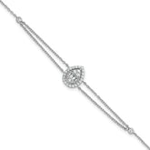 Sterling Silver Rhodium-plated Polished Fancy Two-strand CZ Teardrop Halo 7 Inch with 1 Inch Extension Bracelet