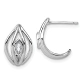 Sterling Silver Rhodium-plated Marquise CZ Polished Oval J-Hoop Post Earrings