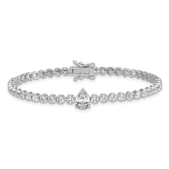 Sterling Silver Rhodium-plated Polished Round and Pear Teardrop CZ 7.25 Inch Bracelet