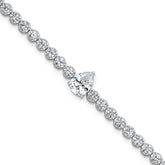 Sterling Silver Rhodium-plated Polished Round and Pear Teardrop CZ 7.25 Inch Bracelet