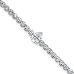 Sterling Silver Rhodium-plated Polished Round and Pear Teardrop CZ 7.25 Inch Bracelet