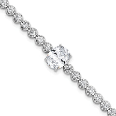Sterling Silver Rhodium-plated Polished Fancy Oval and Round CZ 7.25 Inch Bracelet