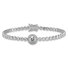 Sterling Silver Rhodium-plated Polished Round CZ Halo 7.25 Inch Bracelet