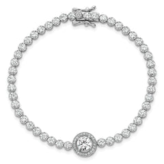 Sterling Silver Rhodium-plated Polished Round CZ Halo 7.25 Inch Bracelet