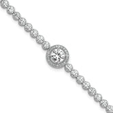 Sterling Silver Rhodium-plated Polished Round CZ Halo 7.25 Inch Bracelet