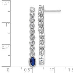 Sterling Silver Rhodium-plated Polished and Beaded Oval Blue and Round White CZ Dangle Post Earrings