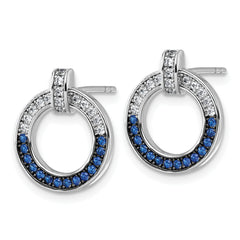 Sterling Silver White and Black Rhodium-plated White and Blue CZ Open Circle Post Earrings