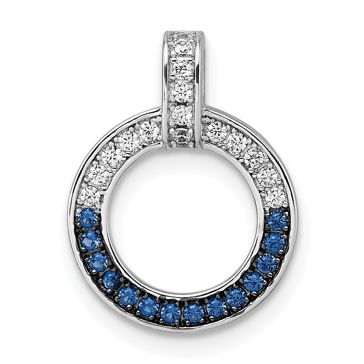 Sterling Silver White and Black Rhodium-plated White and Blue CZ Open Circle Pendant