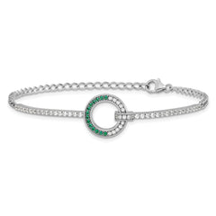 Sterling Silver Rhodium-plated White and Green CZ Open Circle 7.25 inch Bracelet