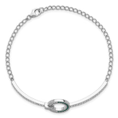 Sterling Silver Rhodium-plated White and Green CZ Open Circle 7.25 inch Bracelet