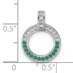 Sterling Silver Rhodium-plated White and Green CZ Open Circle Pendant