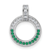Sterling Silver Rhodium-plated White and Green CZ Open Circle Pendant