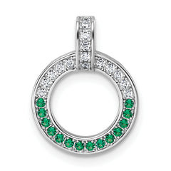 Sterling Silver Rhodium-plated White and Green CZ Open Circle Pendant