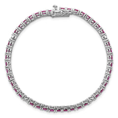 Sterling Silver Rhodium-plated Polished Round Red and White CZ 7 Inch Bracelet