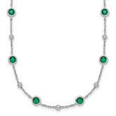 Sterling Silver Rhodium-plated Polished and Beaded Bezel-set Round Green CZ 16 Inch with 2 Inch Extension Necklace