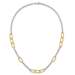 Sterling Silver and Gold-tone Polished Fancy Link and Double Chain 16 inch Necklace