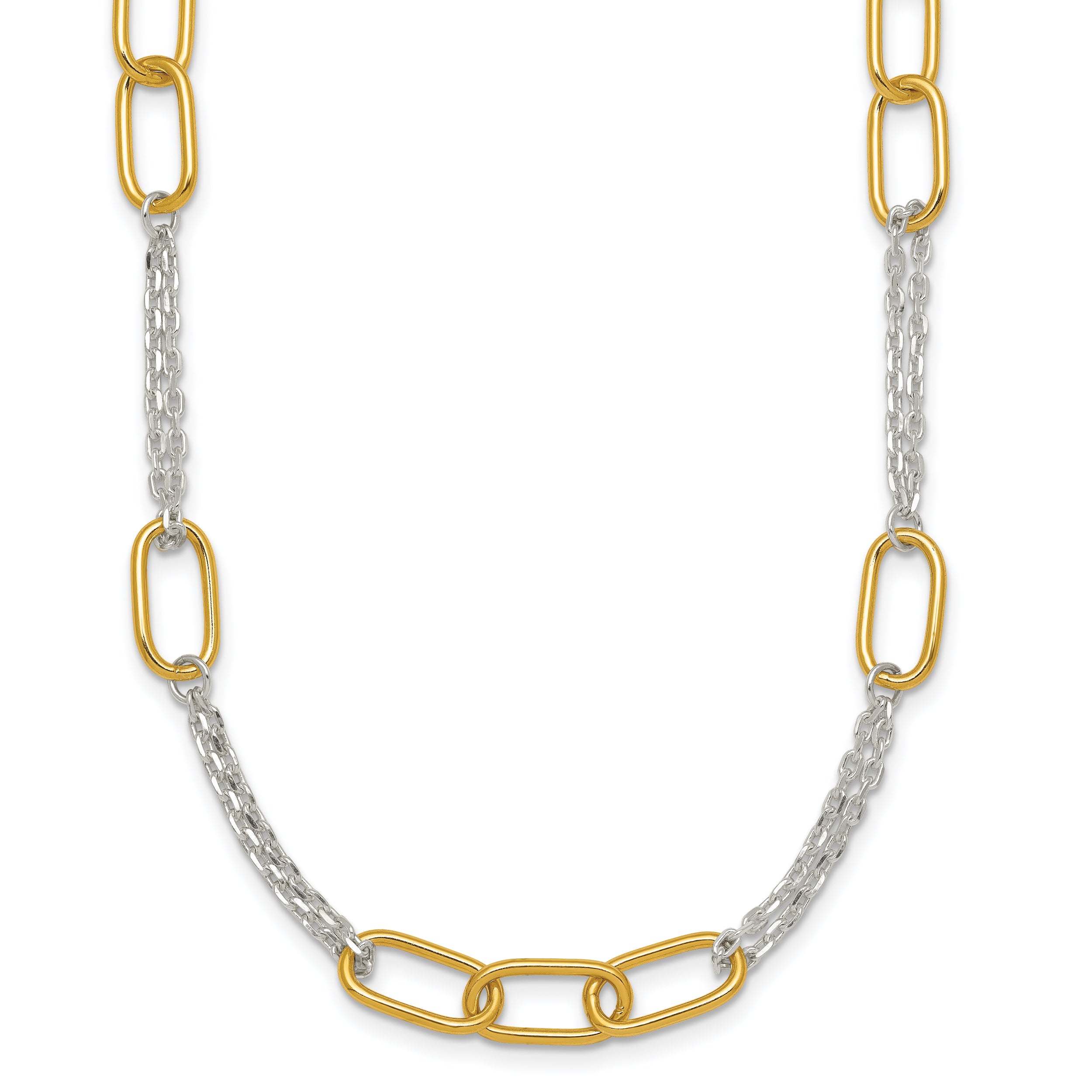 Sterling Silver and Gold-tone Polished Fancy Link and Double Chain 16 inch Necklace