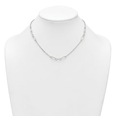 Sterling Silver Polished and Textured Fancy Link and Chain 16 inch Necklace
