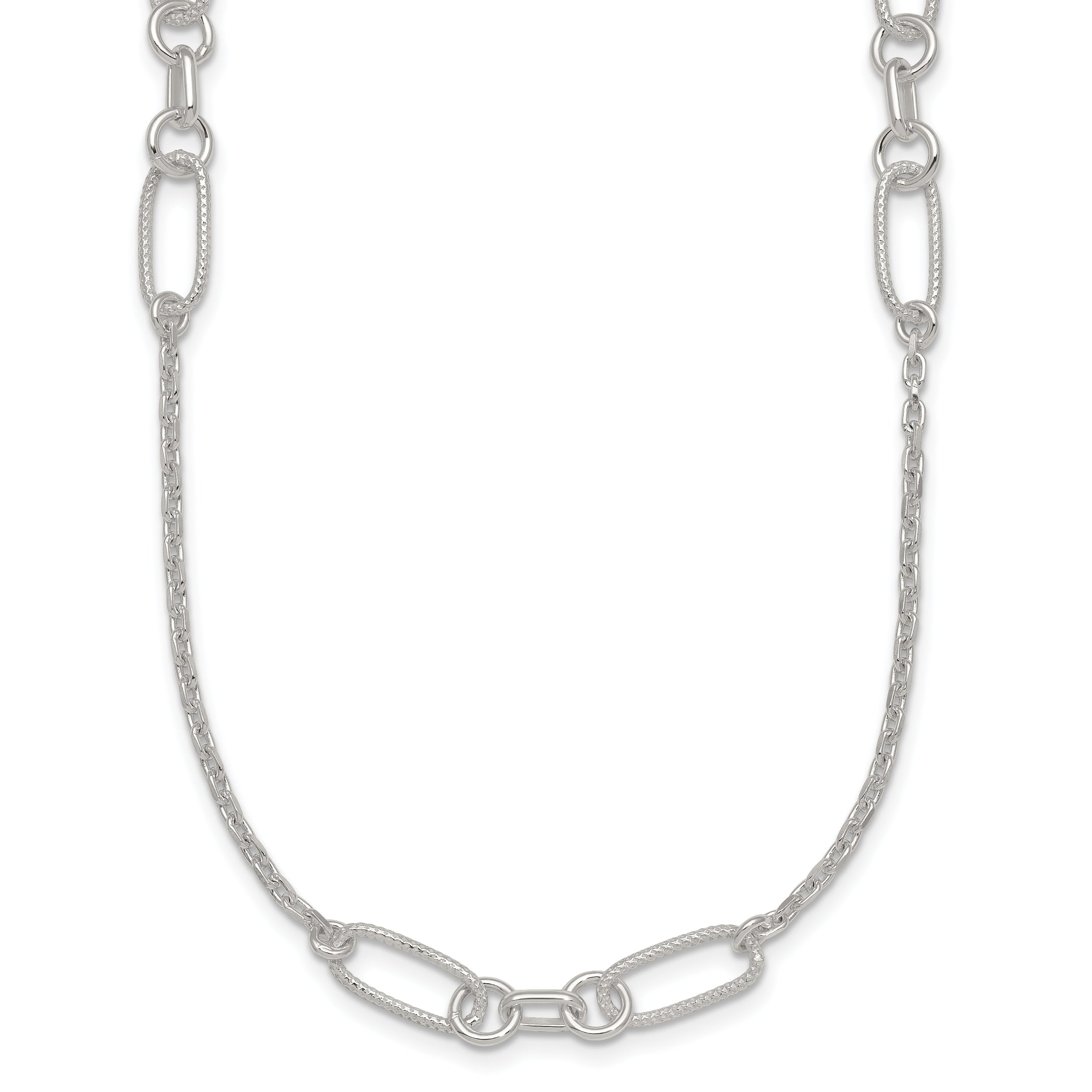 Sterling Silver Polished and Textured Fancy Link and Chain 16 inch Necklace