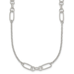 Sterling Silver Polished and Textured Fancy Link and Chain 16 inch Necklace