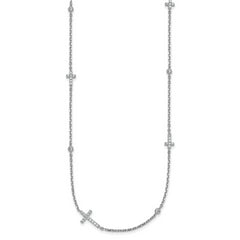 Sterling Silver Rhodium-plated Polished Three CZ Crosses and 3 Round CZ Stations 15 inch with 1.5 inch Extender Necklace