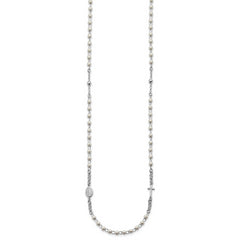 Sterling Silver Rhodium-plated Plastic Imitation Pearl 19.75 inch with 1 inch extender Rosary Themed Necklace