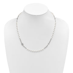 Sterling Silver Rhodium-plated Plastic Imitation Pearl 19.75 inch with 1 inch extender Rosary Themed Necklace