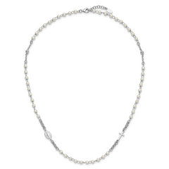 Sterling Silver Rhodium-plated Plastic Imitation Pearl 19.75 inch with 1 inch extender Rosary Themed Necklace