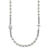 Sterling Silver Rhodium-plated Plastic Imitation Pearl 19.75 inch with 1 inch extender Rosary Themed Necklace